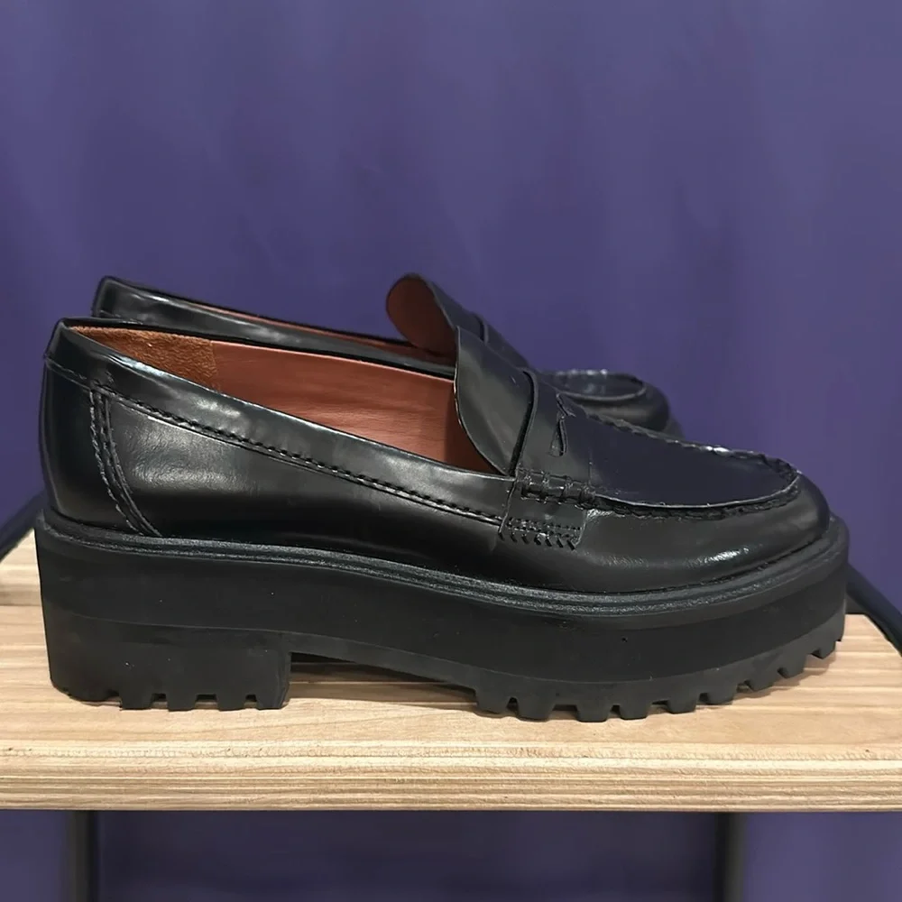 Reformation Black Patent Leather Lug Sole Loafers